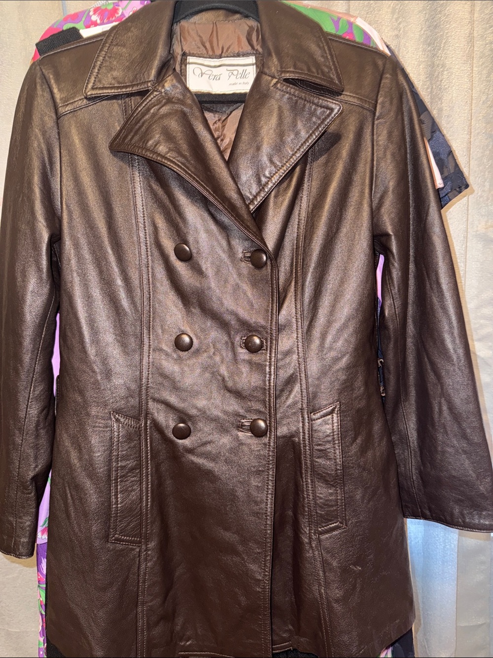 Vera Pelle Women’s Dark Brown Double-Breasted Leather Jacket